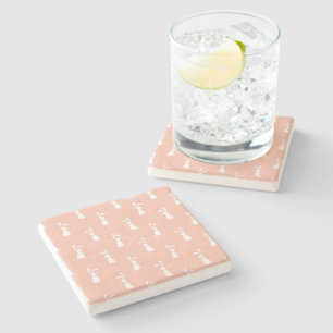 White Bunny Happy Easter Girly Pink Pastel Spring Stone Coaster