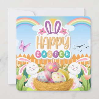White Bunny Happy Easter Holiday Card