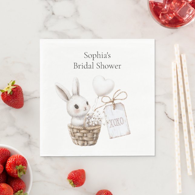White Bunny Hearts in a Basket Baby Shower XOXO Napkin (Insitu)