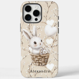 White Bunny Hearts in a Basket iPhone 16 Pro Max Case