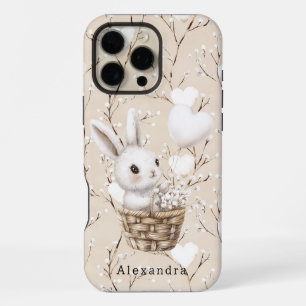 White Bunny Hearts in a Basket iPhone 16 Pro Max Case