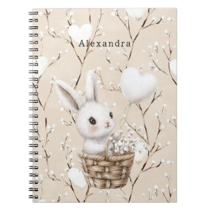 White Bunny Hearts in a Basket Notebook