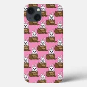White Bunny in Chocolate Egg Happy Easter Pattern iPhone 13 Case