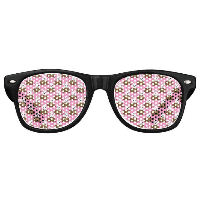 White Bunny in Chocolate Egg Happy Easter Pattern Retro Sunglasses (Front)