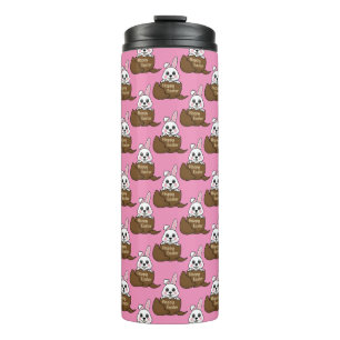White Bunny in Chocolate Egg Happy Easter Pattern Thermal Tumbler