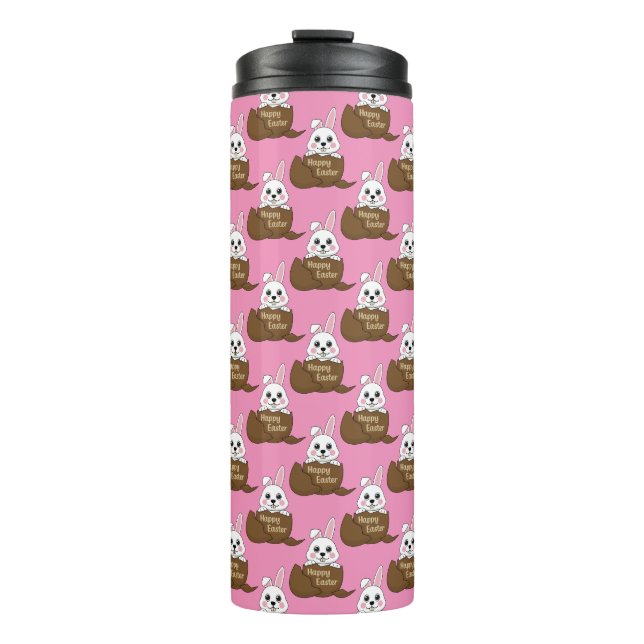 White Bunny in Chocolate Egg Happy Easter Pattern Thermal Tumbler (Front)