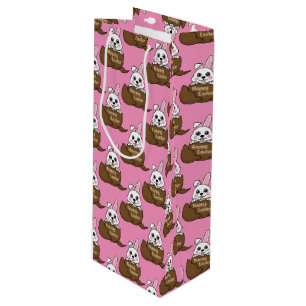 White Bunny in Chocolate Egg Happy Easter Pattern Wine Gift Bag