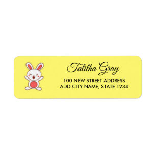 White bunny on yellow return address label