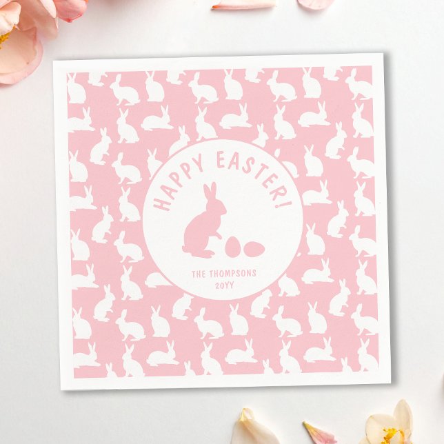 White Bunny Pattern On Blush Pink Cute Easter Napkin (Creator Uploaded)