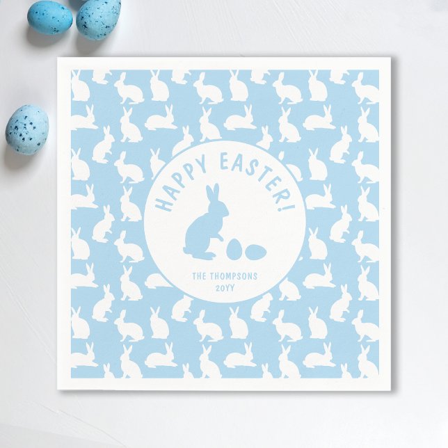 White Bunny Pattern On Light Blue Cute Easter Napkin (Creator Uploaded)
