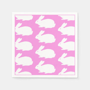 White Bunny Pattern On Pink Napkin