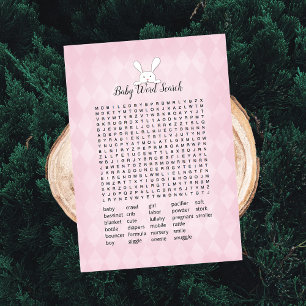 White Bunny Pink Argyle Baby Word Search Game Invitation