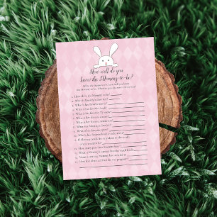 White Bunny Pink Who Knows Mummy Best Shower Game Invitation