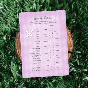 White Bunny Purple Argyle Guess The Features Game Invitation