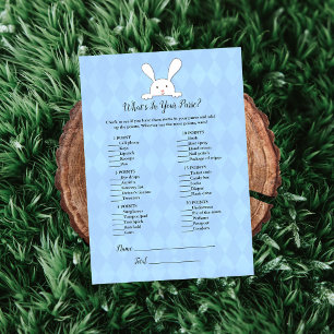 White Bunny Rabbit Blue What's In Your Purse Game Invitation