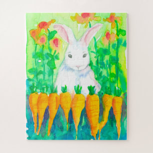 White Bunny Rabbit Carrots Kids Jigsaw Puzzle