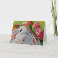 White Bunny Rabbit in Spring Bonnet Watercolor Art