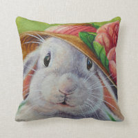 White Bunny Rabbit in Spring Bonnet Watercolor Art