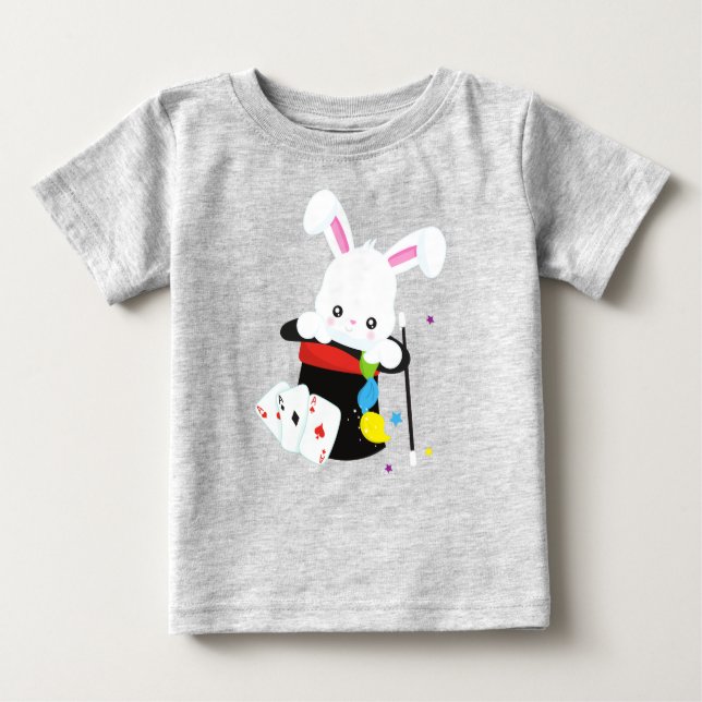 White Bunny, Rabbit, Magic Trick, Magic Wand, Hat Baby T-Shirt (Front)