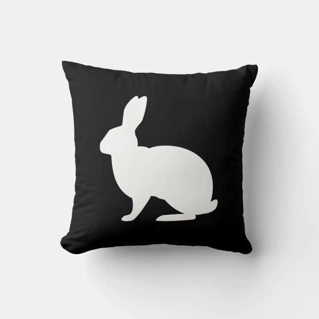 White Bunny Shape On Black Stylish Easter Cushion (Front)