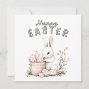White Bunny & Toile Pink Easter Eggs  Holiday Card