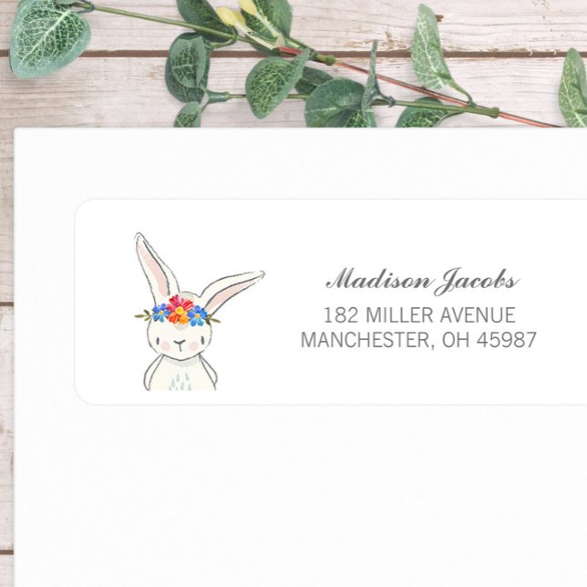 White Bunny Watercolor Flower Crown Address Labels (Creator Uploaded)