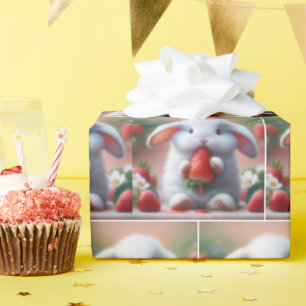 White Bunny With Juicy Strawberry Wrapping Paper