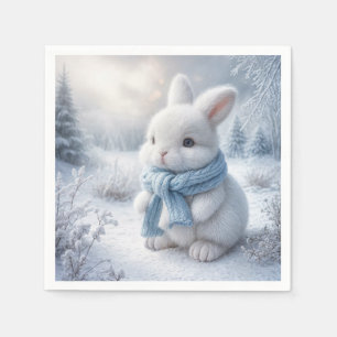 White Bunny With Winter Scarf Napkin
