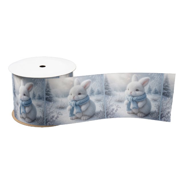 White Bunny With Winter Scarf Satin Ribbon (Spool)