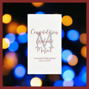 White Burgundy Graduation Party Name Monogram Napkin