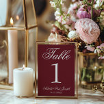 White Burgundy Old Money Wedding Table Number<br><div class="desc">Classy and elegant old money white and burgundy wedding table numbers. As you see it features a white old money background with deep red script that match the whole suite.</div>