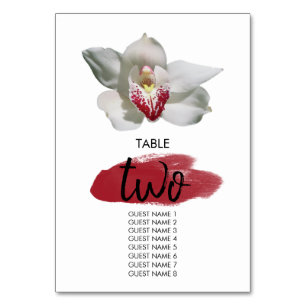 White Burgundy Orchid Wedding Guest Names  Table Number