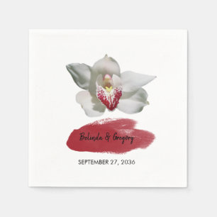 White Burgundy Orchid Wedding Napkin