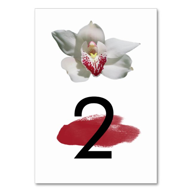 White Burgundy Orchid Wedding Table Number (Front)