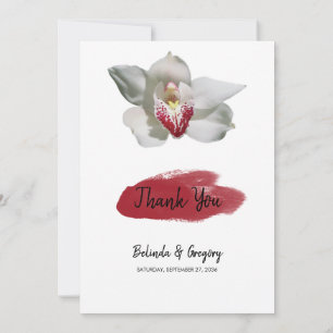 White Burgundy Orchid Wedding Thank You Card