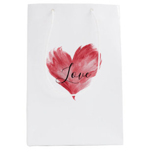 White Burgundy Red Flame Hearts Valentine's Day Medium Gift Bag