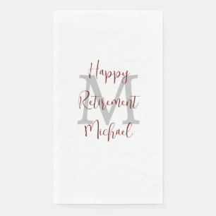 White Burgundy Retirement Party Name Monogram  Napkin