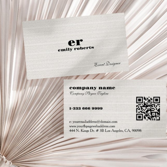 White Burlap Linen QR Code Business Card (Creator Uploaded)