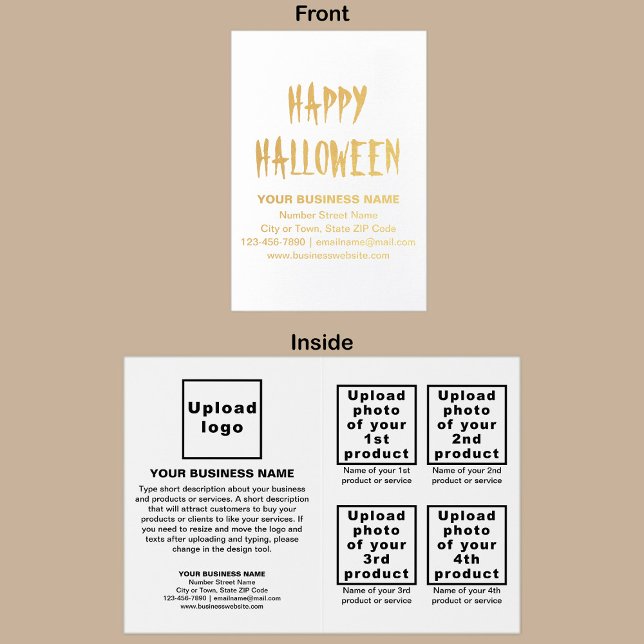 White Business Brand on Halloween Foil Card (White business brand with products or services on Halloween folded foil card.)