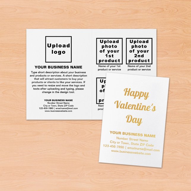 White Business Brand on Valentine Foil Card (Business brand with products on Valentine folded foil card on table.)