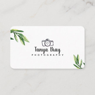 White Business Card W/ Watercolor Greenery Detail