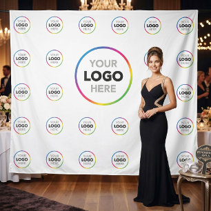 White Business Logo Backdrop   Media Event Decor Tapestry