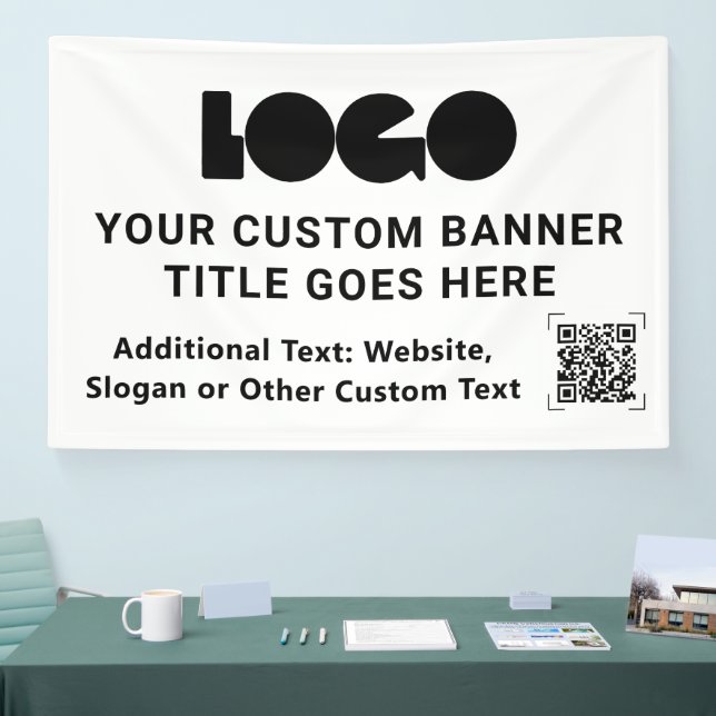 White Business Logo Company QR Promo Custom 4'x6'  Banner (Tradeshow)