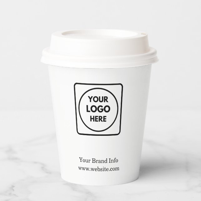 White Business Logo | Minimalist Clean Brand  Paper Cups (Front)