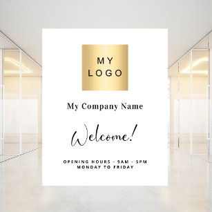 White business logo name opening hours poster