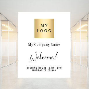 White business logo name opening hours poster