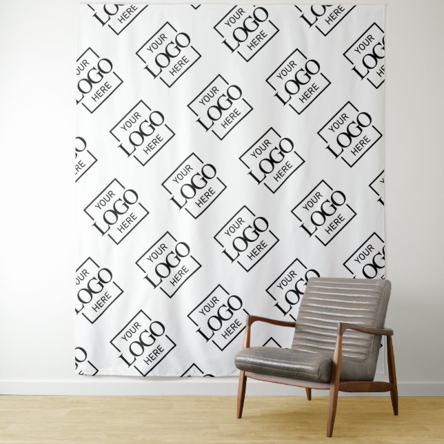 White Business Logo Pattern Trade Show Backdrop Tapestry (In Situ)