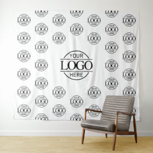 White Business Logo Step & Repeat Backdrop Banner Tapestry