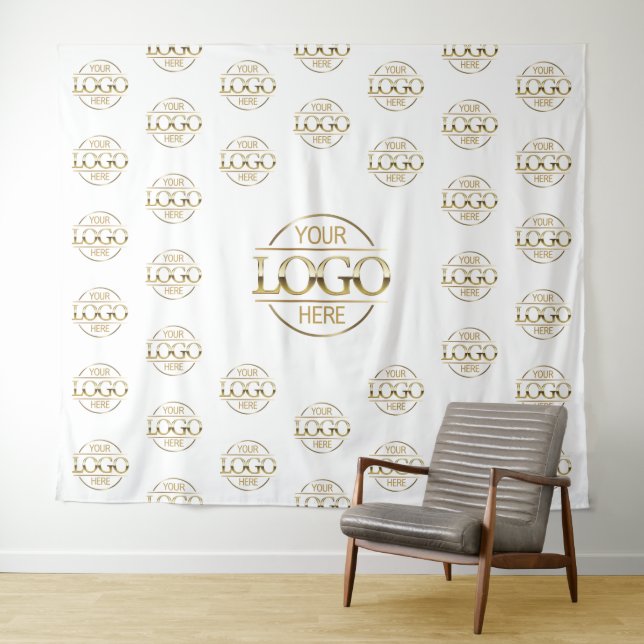 White Business Logo Step & Repeat Backdrop Banner Tapestry (In Situ (Horizontal))