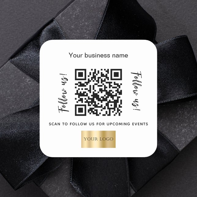 White business name qr code logo square sticker (Creator Uploaded)